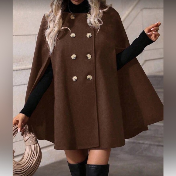 Jackets & Blazers - Luxe classic button up double breasted cape jacket